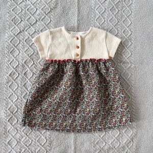 Zara Cream and Floral Baby Dress with Buttons